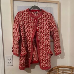 Red and Cream Vintage Patterned Cardigan
